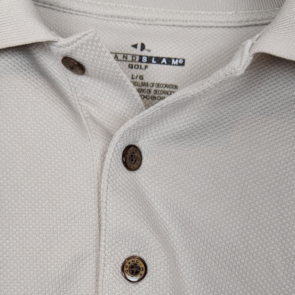 Mens Grand Slam L gray 🎾 shirt tortoise buttons